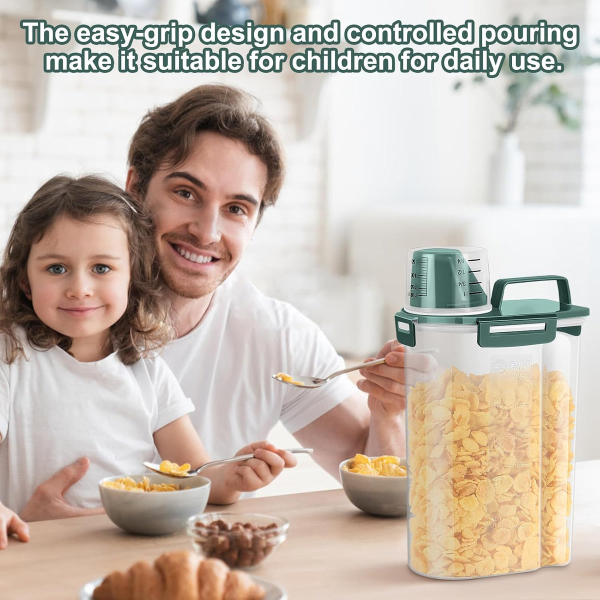 Airtight Rice Container 10 Lbs, Cereal Dispenser, Pet Cat Dog Food Storage Container, Plastic Kitchen Pantry Food Storage Holder with Cup -Dark Grey