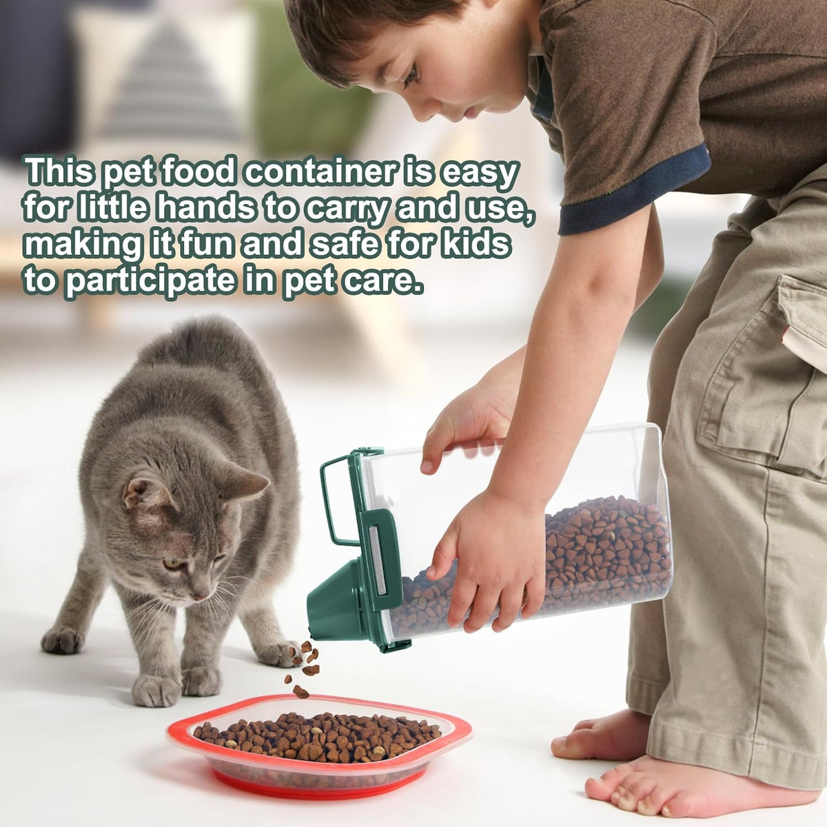 Airtight Rice Container 10 Lbs, Cereal Dispenser, Pet Cat Dog Food Storage Container, Plastic Kitchen Pantry Food Storage Holder with Cup -Dark Grey