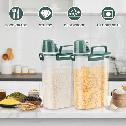 Airtight Rice Container 10 Lbs, Cereal Dispenser, Pet Cat Dog Food Storage Container, Plastic Kitchen Pantry Food Storage Holder with Cup -Dark Grey