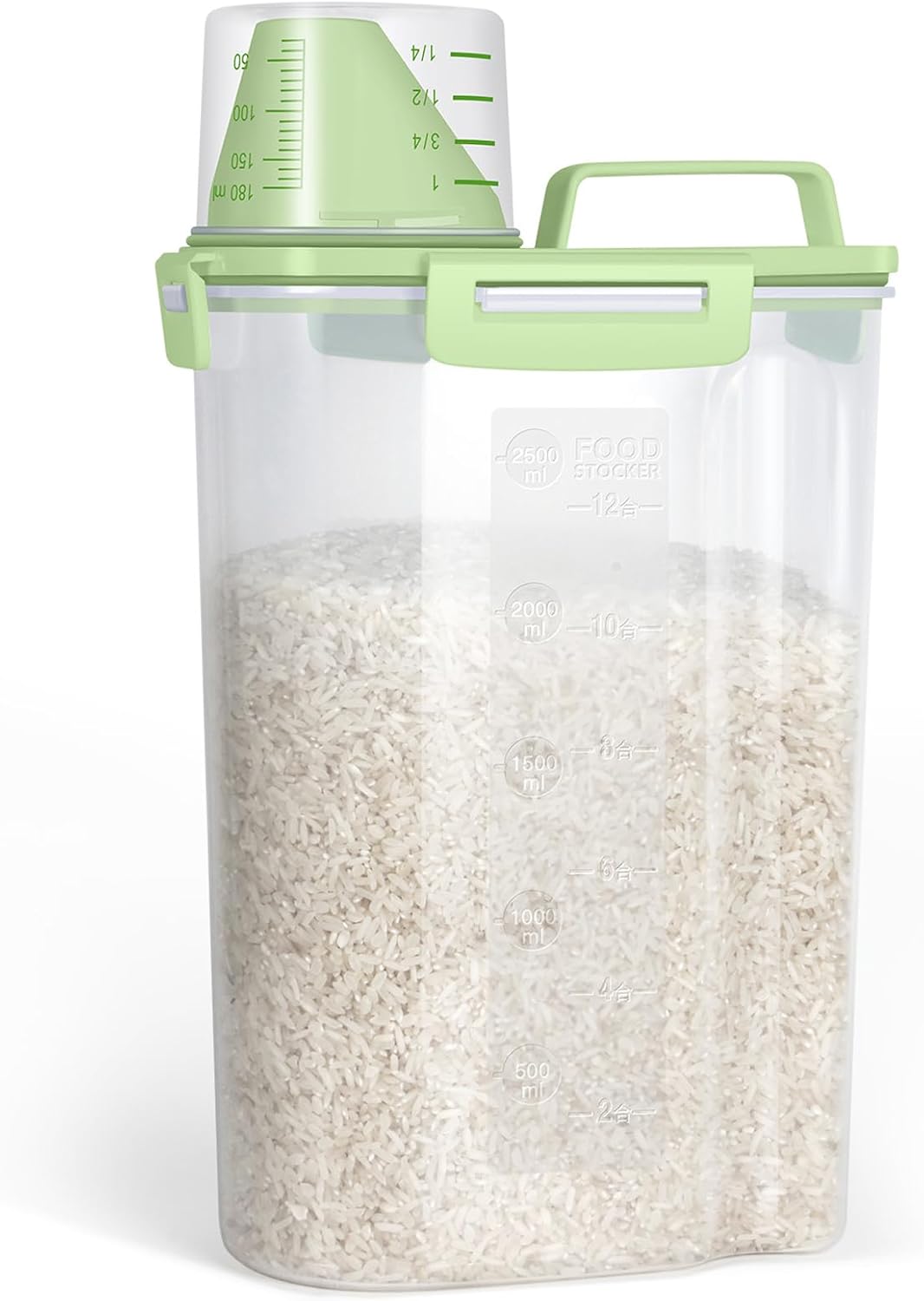 Airtight Rice Container 10 Lbs, Cereal Dispenser, Pet Cat Dog Food Storage Container, Plastic Kitchen Pantry Food Storage Holder with Cup -Dark Grey