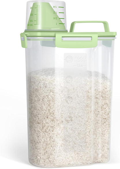 Airtight Rice Container 10 Lbs, Cereal Dispenser, Pet Cat Dog Food Storage Container, Plastic Kitchen Pantry Food Storage Holder with Cup -Dark Grey