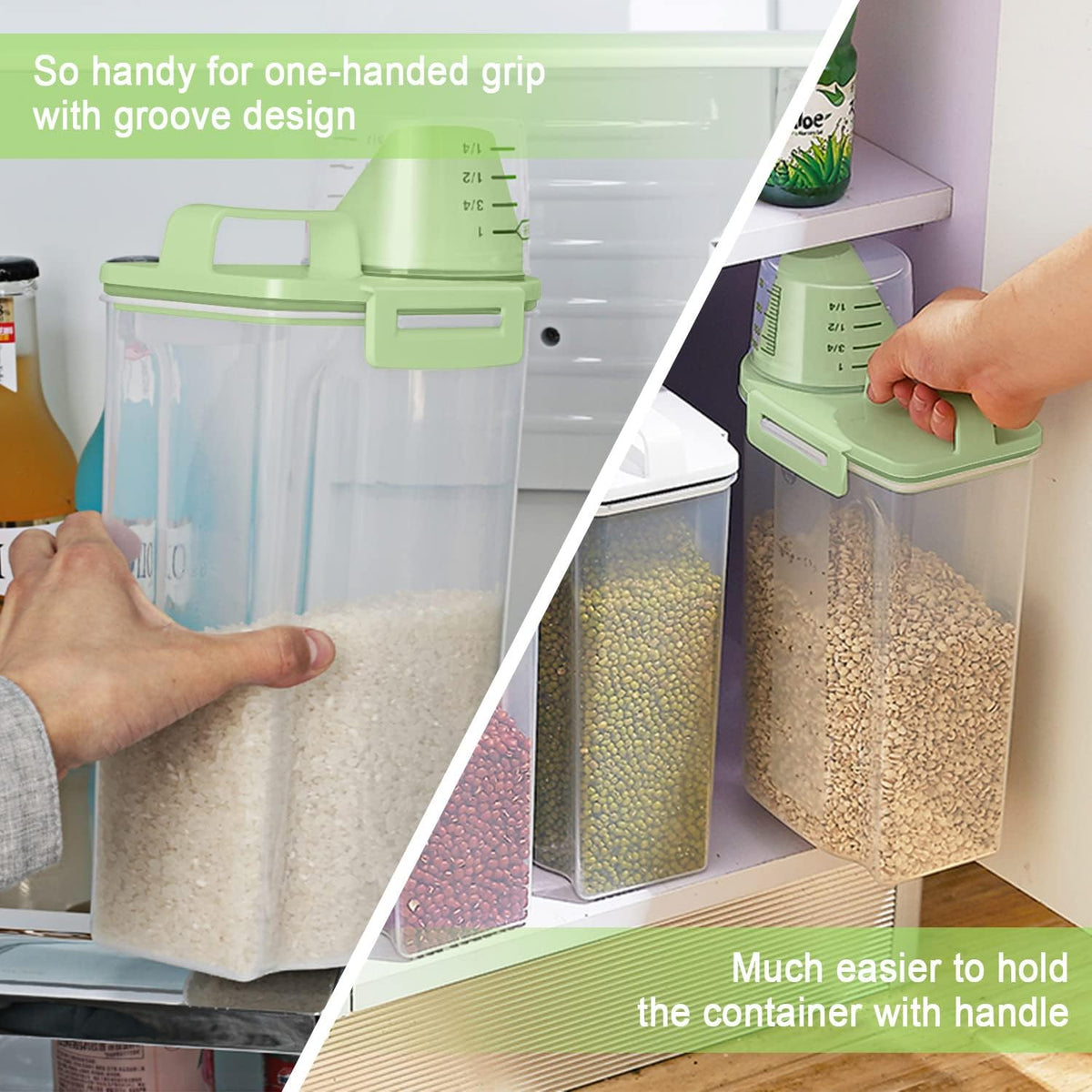 Airtight Rice Container 10 Lbs, Cereal Dispenser, Pet Cat Dog Food Storage Container, Plastic Kitchen Pantry Food Storage Holder with Cup -Dark Grey