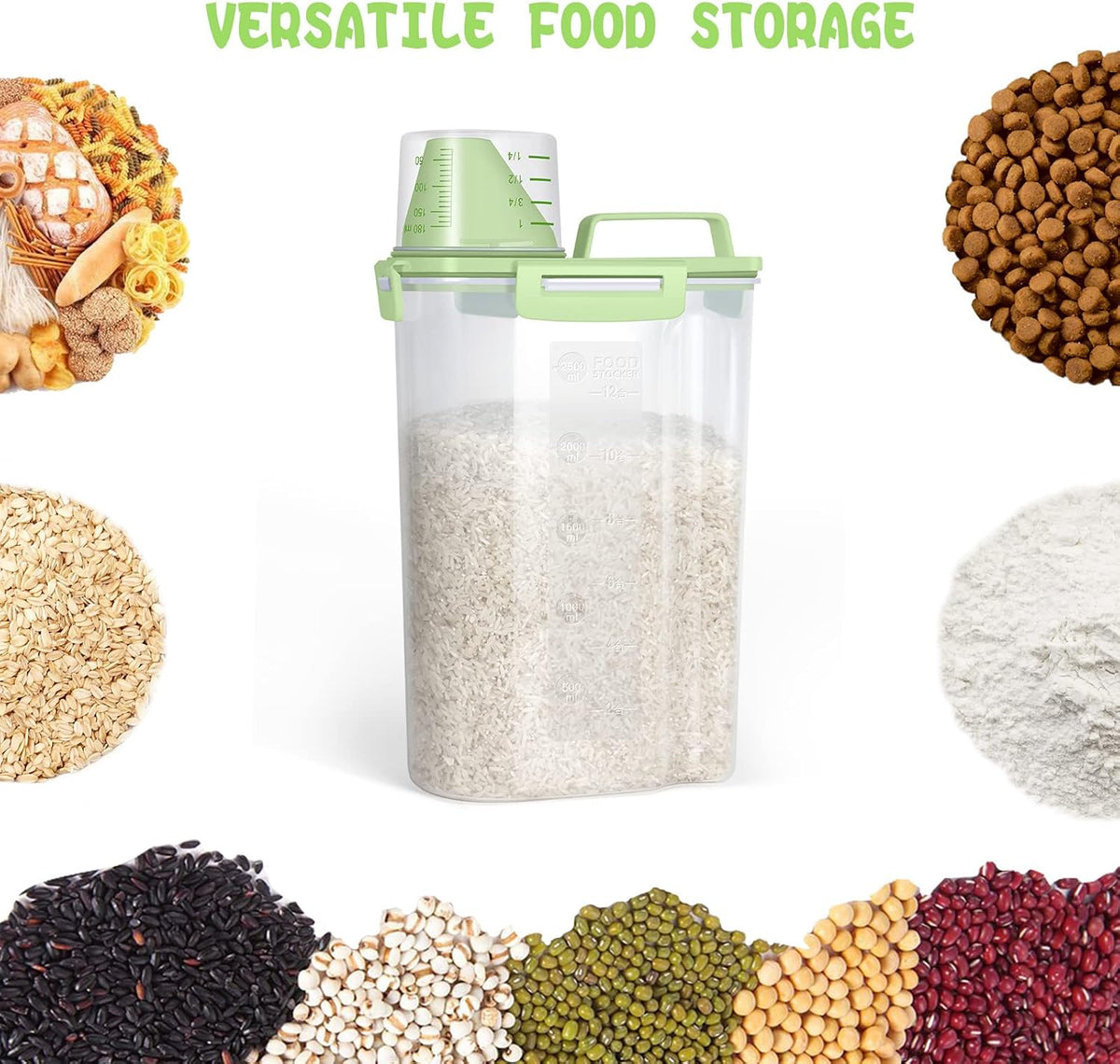 Airtight Rice Container 10 Lbs, Cereal Dispenser, Pet Cat Dog Food Storage Container, Plastic Kitchen Pantry Food Storage Holder with Cup -Dark Grey