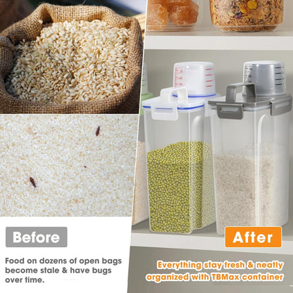 Airtight Rice Container 10 Lbs, Cereal Dispenser, Pet Cat Dog Food Storage Container, Plastic Kitchen Pantry Food Storage Holder with Cup -Dark Grey