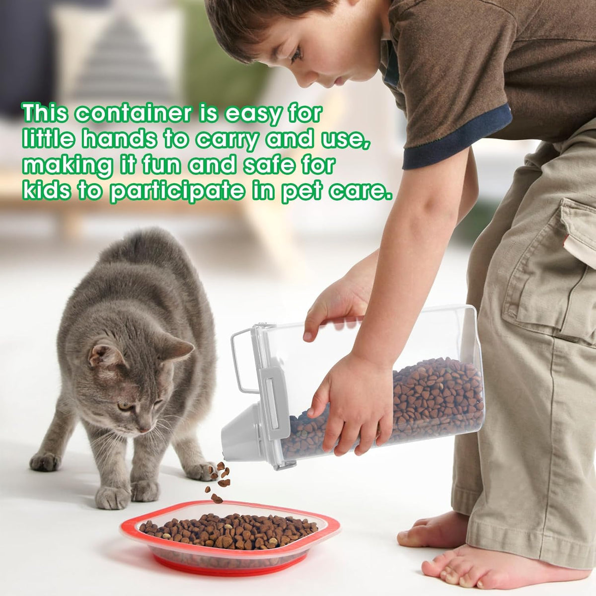 Airtight Rice Container 10 Lbs, Cereal Dispenser, Pet Cat Dog Food Storage Container, Plastic Kitchen Pantry Food Storage Holder with Cup -Dark Grey
