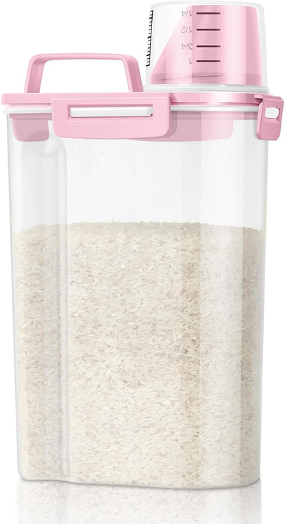 Airtight Rice Container 10 Lbs, Cereal Dispenser, Pet Cat Dog Food Storage Container, Plastic Kitchen Pantry Food Storage Holder with Cup -Dark Grey