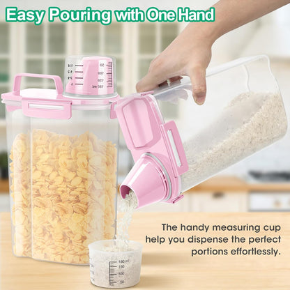 Airtight Rice Container 10 Lbs, Cereal Dispenser, Pet Cat Dog Food Storage Container, Plastic Kitchen Pantry Food Storage Holder with Cup -Dark Grey