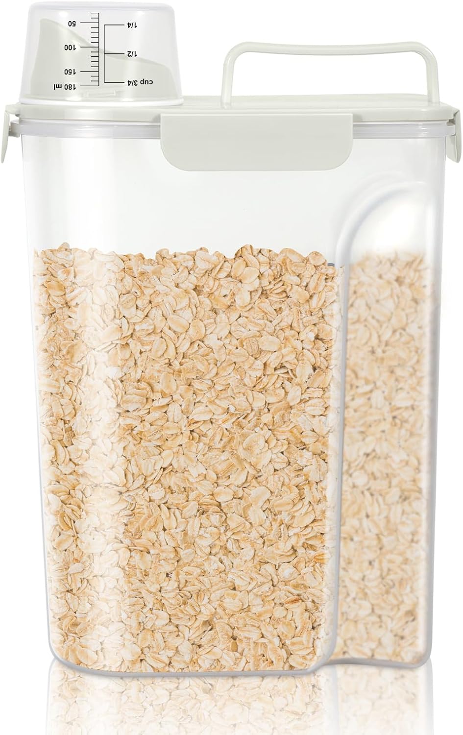Airtight Rice Container 10 Lbs, Cereal Dispenser, Pet Cat Dog Food Storage Container, Plastic Kitchen Pantry Food Storage Holder with Cup -Dark Grey