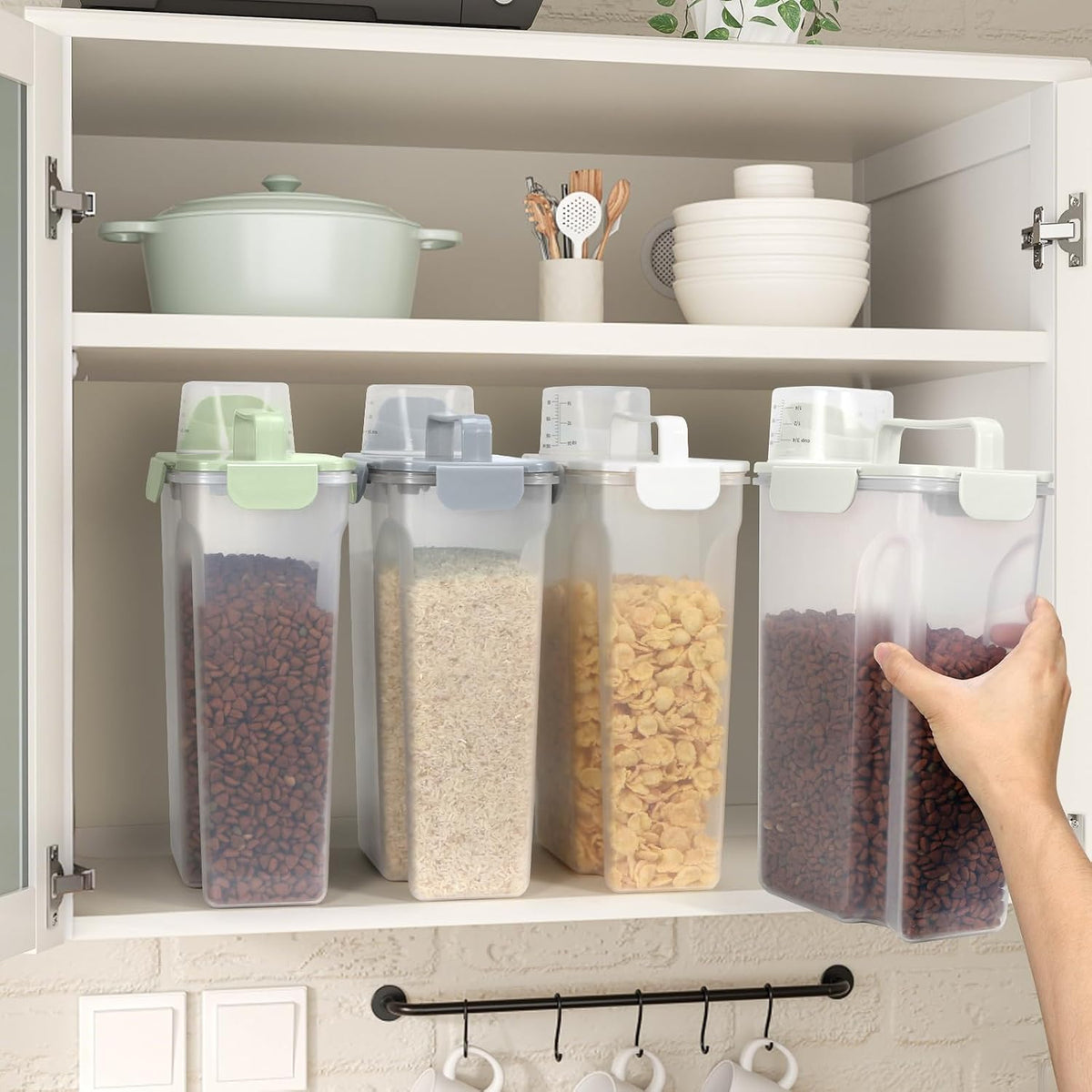 Airtight Rice Container 10 Lbs, Cereal Dispenser, Pet Cat Dog Food Storage Container, Plastic Kitchen Pantry Food Storage Holder with Cup -Dark Grey