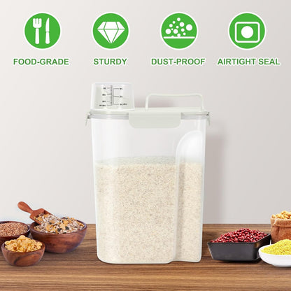 Airtight Rice Container 10 Lbs, Cereal Dispenser, Pet Cat Dog Food Storage Container, Plastic Kitchen Pantry Food Storage Holder with Cup -Dark Grey