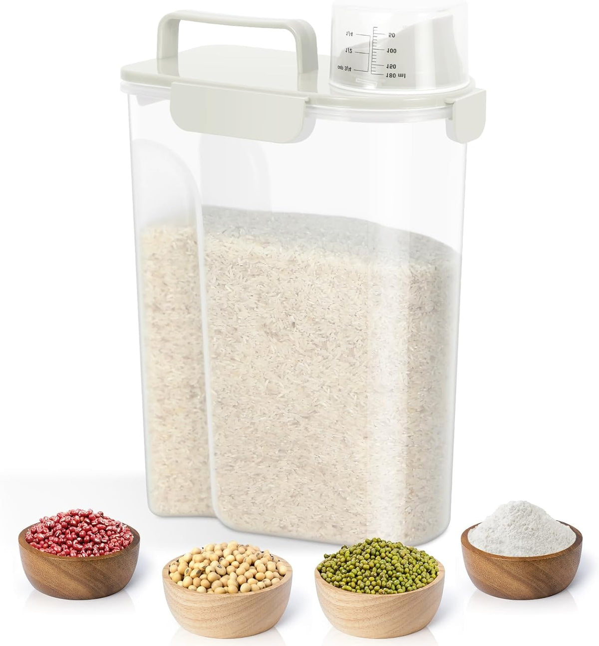 Airtight Rice Container 10 Lbs, Cereal Dispenser, Pet Cat Dog Food Storage Container, Plastic Kitchen Pantry Food Storage Holder with Cup -Dark Grey