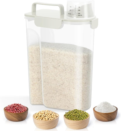 Airtight Rice Container 10 Lbs, Cereal Dispenser, Pet Cat Dog Food Storage Container, Plastic Kitchen Pantry Food Storage Holder with Cup -Dark Grey