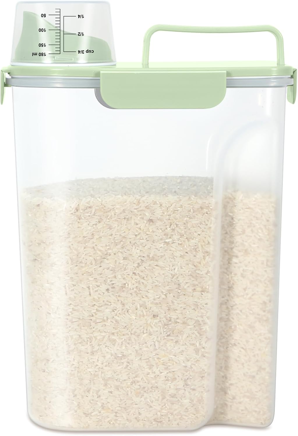 Airtight Rice Container 10 Lbs, Cereal Dispenser, Pet Cat Dog Food Storage Container, Plastic Kitchen Pantry Food Storage Holder with Cup -Dark Grey