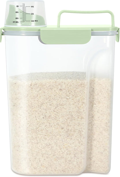 Airtight Rice Container 10 Lbs, Cereal Dispenser, Pet Cat Dog Food Storage Container, Plastic Kitchen Pantry Food Storage Holder with Cup -Dark Grey