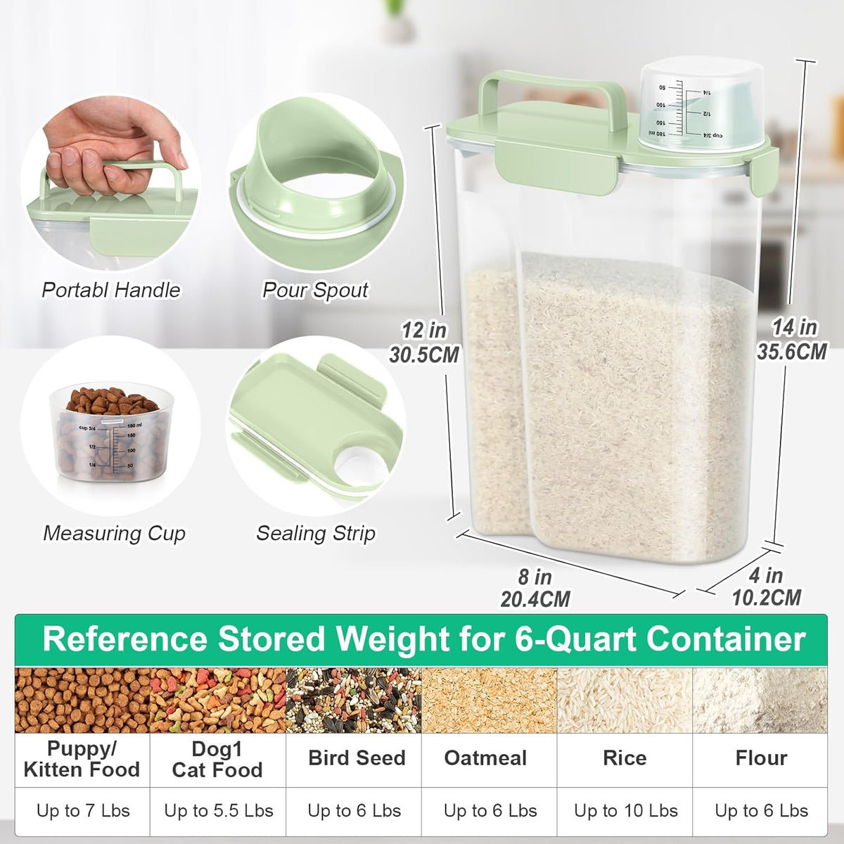 Airtight Rice Container 10 Lbs, Cereal Dispenser, Pet Cat Dog Food Storage Container, Plastic Kitchen Pantry Food Storage Holder with Cup -Dark Grey