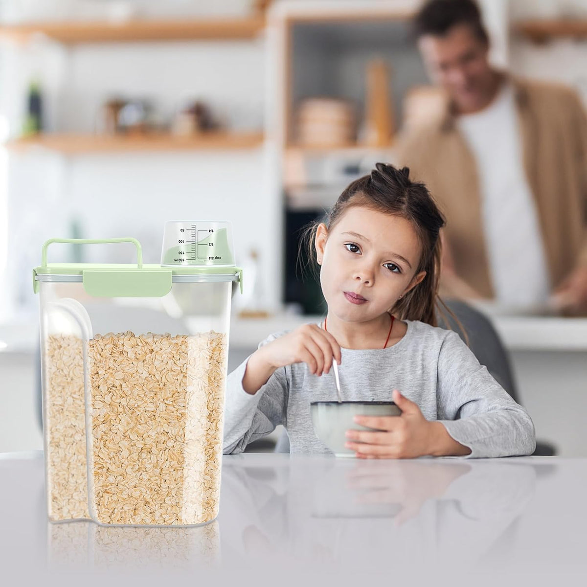 Airtight Rice Container 10 Lbs, Cereal Dispenser, Pet Cat Dog Food Storage Container, Plastic Kitchen Pantry Food Storage Holder with Cup -Dark Grey