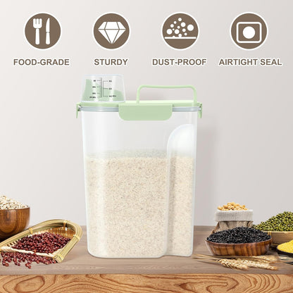 Airtight Rice Container 10 Lbs, Cereal Dispenser, Pet Cat Dog Food Storage Container, Plastic Kitchen Pantry Food Storage Holder with Cup -Dark Grey