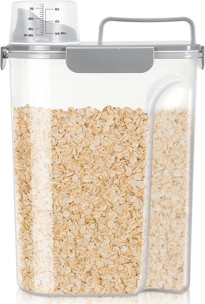Airtight Rice Container 10 Lbs, Cereal Dispenser, Pet Cat Dog Food Storage Container, Plastic Kitchen Pantry Food Storage Holder with Cup -Dark Grey