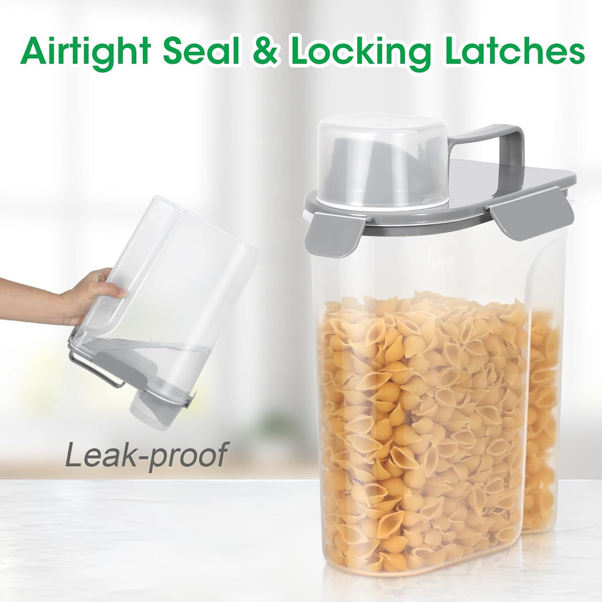 Airtight Rice Container 10 Lbs, Cereal Dispenser, Pet Cat Dog Food Storage Container, Plastic Kitchen Pantry Food Storage Holder with Cup -Dark Grey