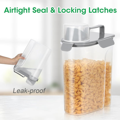 Airtight Rice Container 10 Lbs, Cereal Dispenser, Pet Cat Dog Food Storage Container, Plastic Kitchen Pantry Food Storage Holder with Cup -Dark Grey