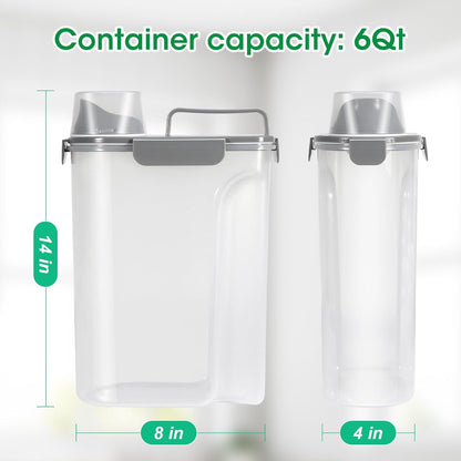 Airtight Rice Container 10 Lbs, Cereal Dispenser, Pet Cat Dog Food Storage Container, Plastic Kitchen Pantry Food Storage Holder with Cup -Dark Grey