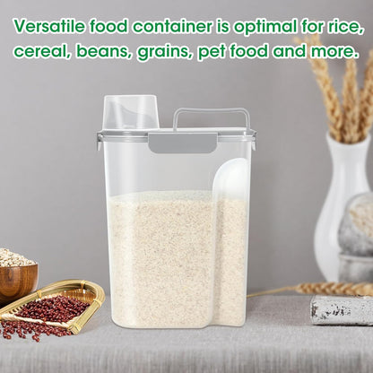 Airtight Rice Container 10 Lbs, Cereal Dispenser, Pet Cat Dog Food Storage Container, Plastic Kitchen Pantry Food Storage Holder with Cup -Dark Grey