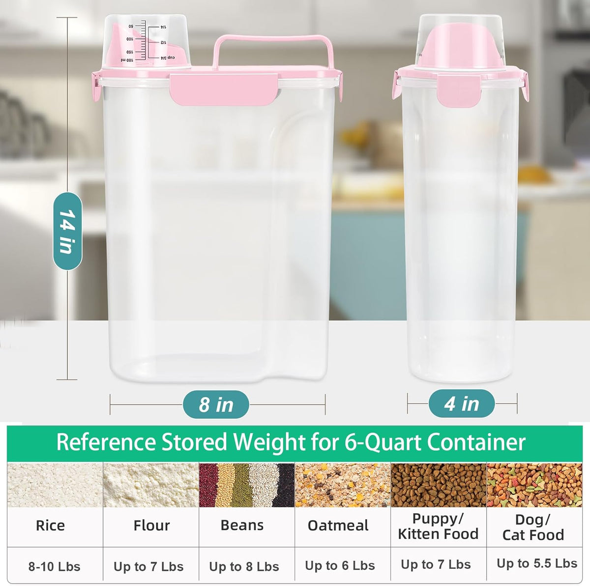 Airtight Rice Container 10 Lbs, Cereal Dispenser, Pet Cat Dog Food Storage Container, Plastic Kitchen Pantry Food Storage Holder with Cup -Dark Grey