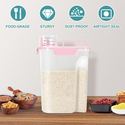 Airtight Rice Container 10 Lbs, Cereal Dispenser, Pet Cat Dog Food Storage Container, Plastic Kitchen Pantry Food Storage Holder with Cup -Dark Grey