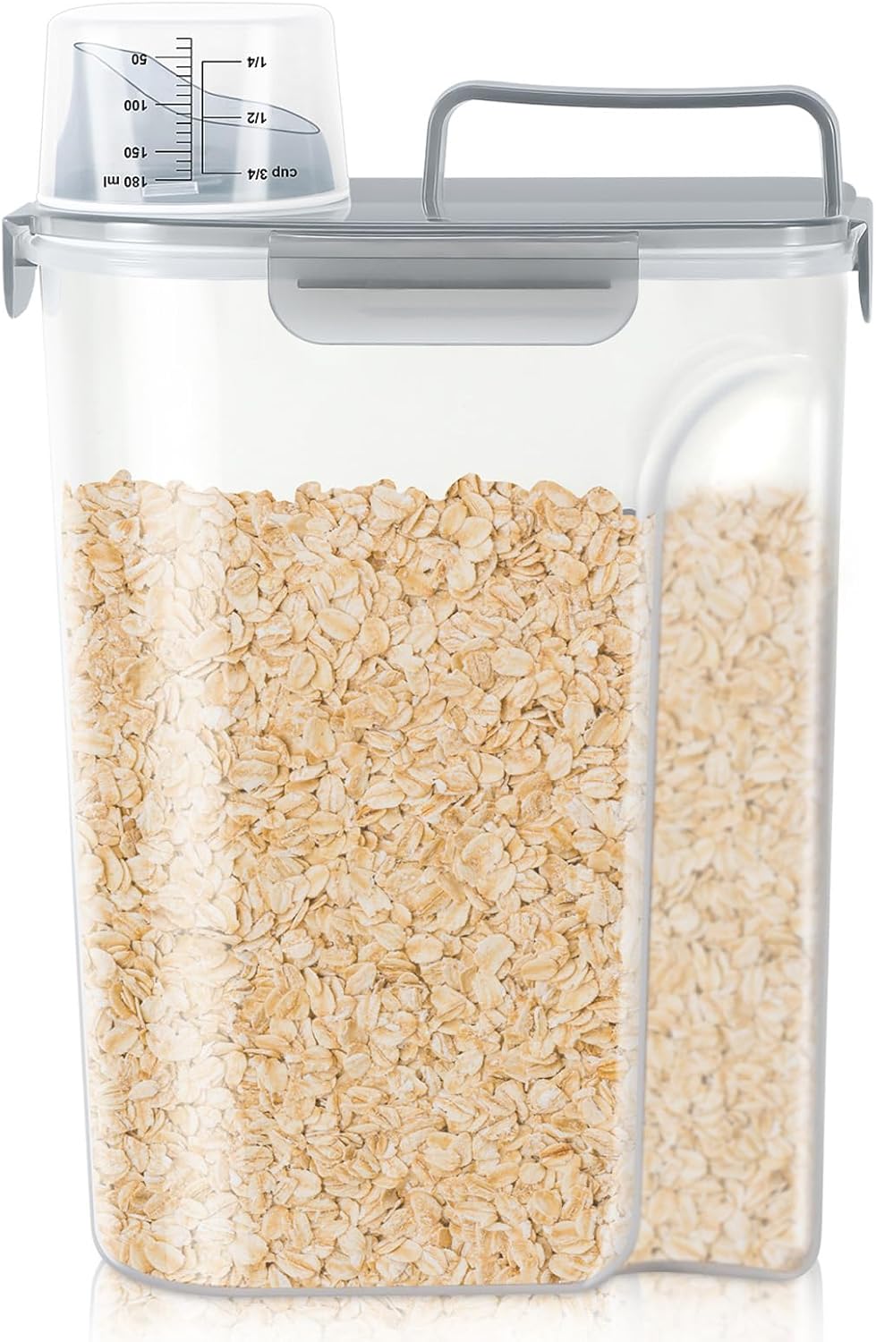 Airtight Rice Container 10 Lbs, Cereal Dispenser, Pet Cat Dog Food Storage Container, Plastic Kitchen Pantry Food Storage Holder with Cup -Dark Grey