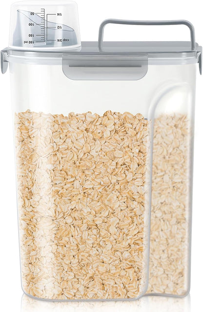 Airtight Rice Container 10 Lbs, Cereal Dispenser, Pet Cat Dog Food Storage Container, Plastic Kitchen Pantry Food Storage Holder with Cup -Dark Grey
