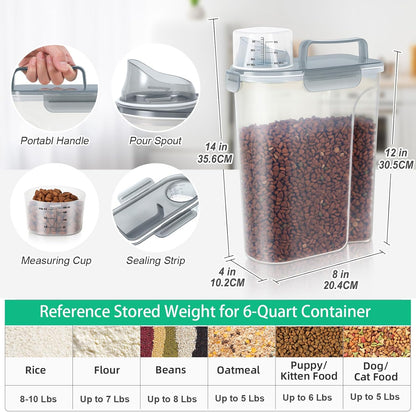 Airtight Rice Container 10 Lbs, Cereal Dispenser, Pet Cat Dog Food Storage Container, Plastic Kitchen Pantry Food Storage Holder with Cup -Dark Grey