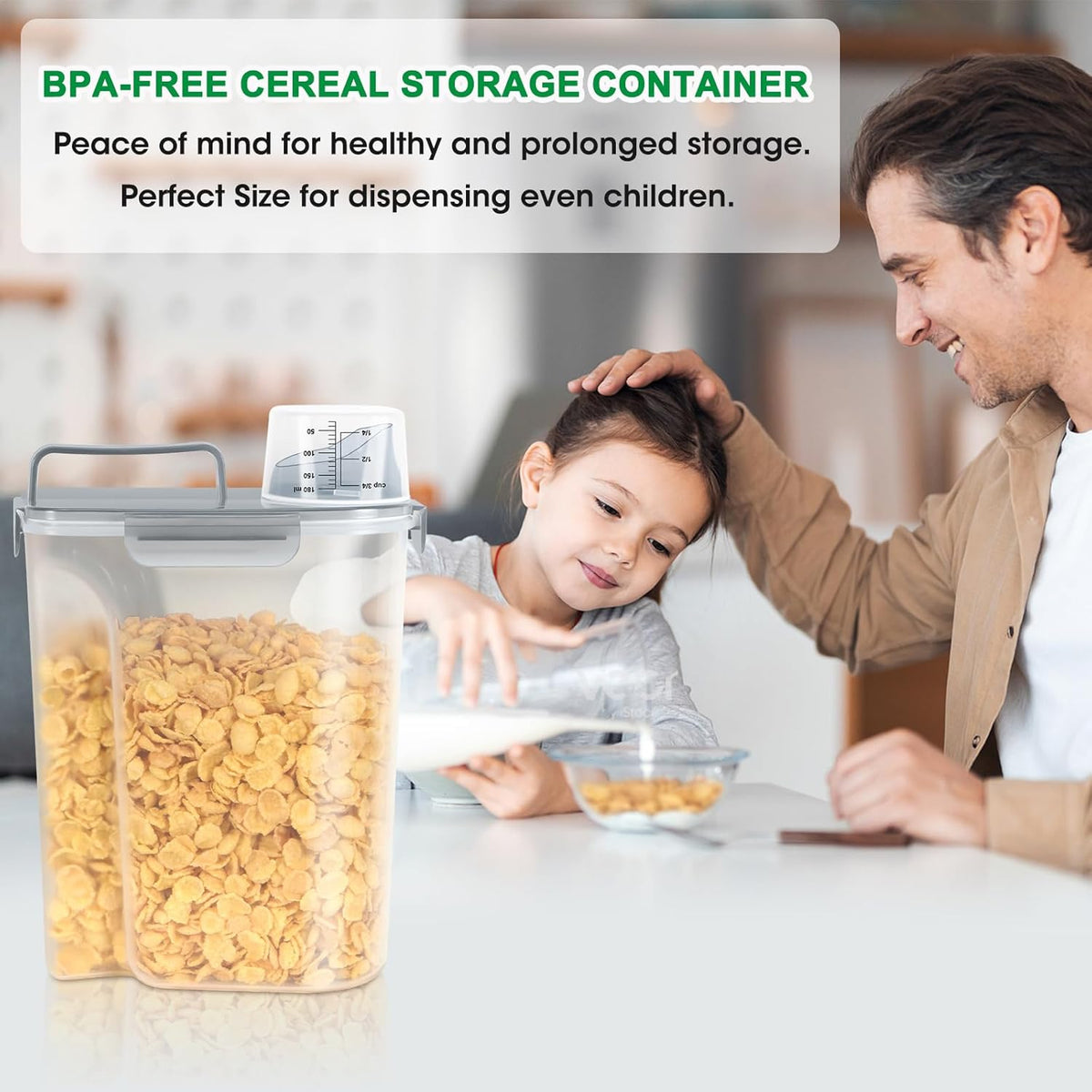 Airtight Rice Container 10 Lbs, Cereal Dispenser, Pet Cat Dog Food Storage Container, Plastic Kitchen Pantry Food Storage Holder with Cup -Dark Grey