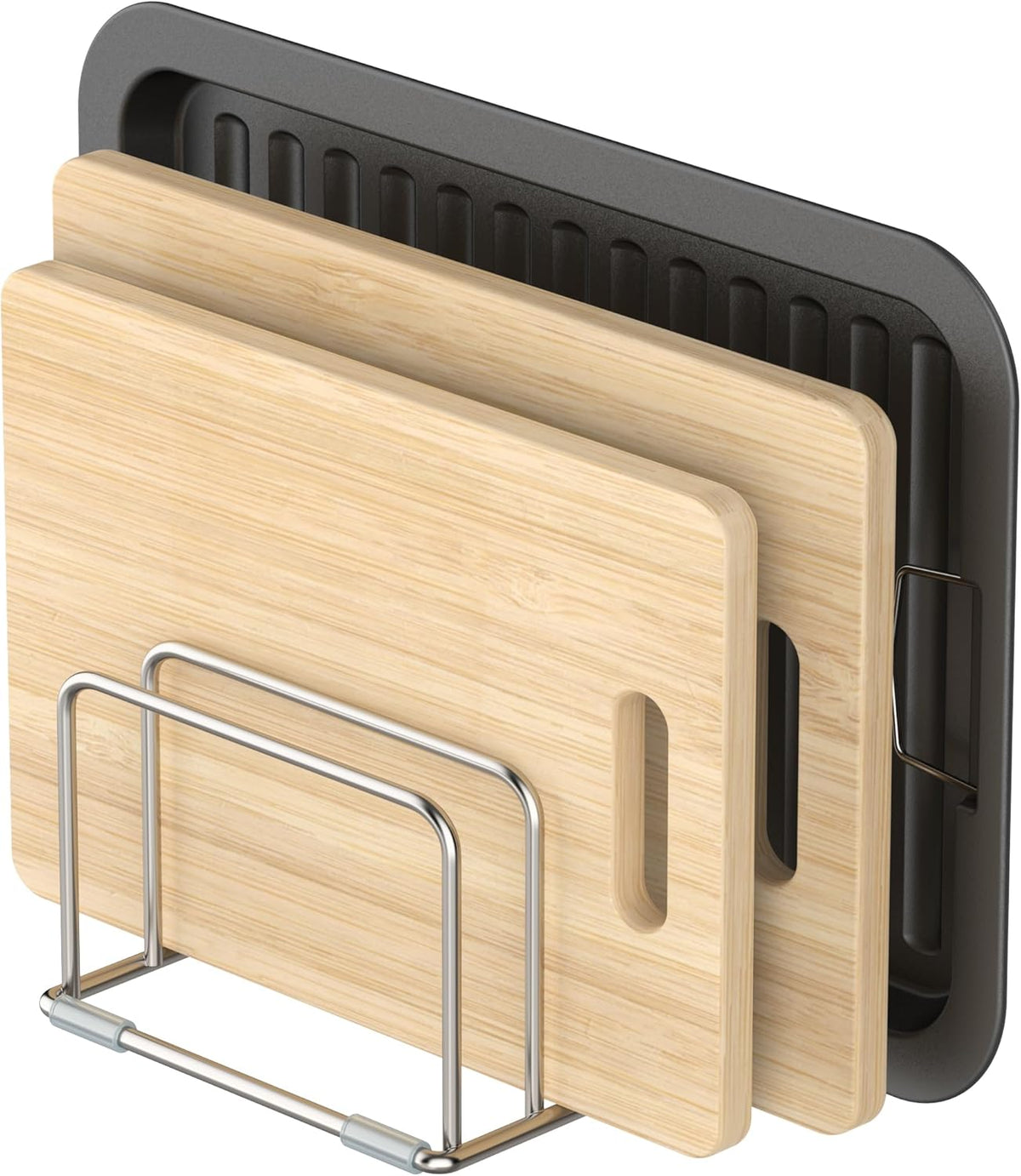 Cutting Board Organizer Stand Holder,304 Stainless Steel Chopping Board Holder,Pot Pan Lid Holder Rack kitchen Shelf Bakeware,Cookie Sheets Organizer (1.0 Inch Width Slots)