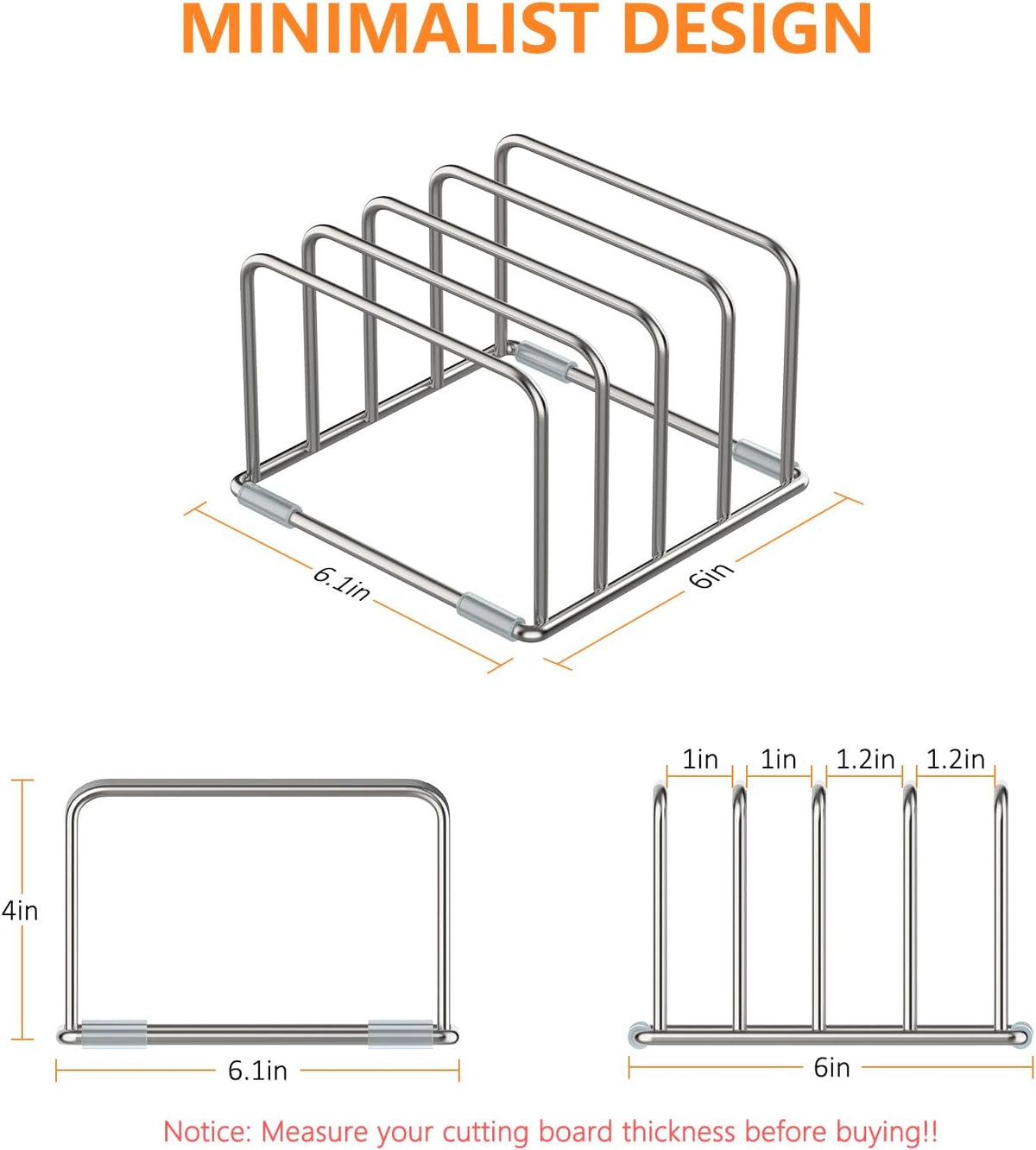 Cutting Board Organizer Stand Holder,304 Stainless Steel Chopping Board Holder,Pot Pan Lid Holder Rack kitchen Shelf Bakeware,Cookie Sheets Organizer (1.0 Inch Width Slots)