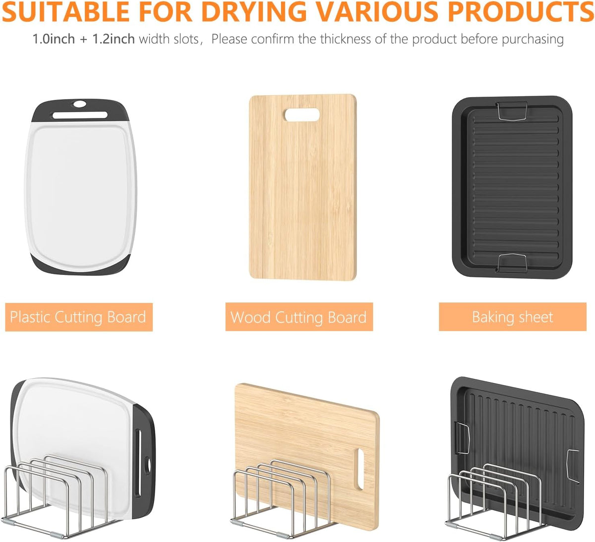 Cutting Board Organizer Stand Holder,304 Stainless Steel Chopping Board Holder,Pot Pan Lid Holder Rack kitchen Shelf Bakeware,Cookie Sheets Organizer (1.0 Inch Width Slots)