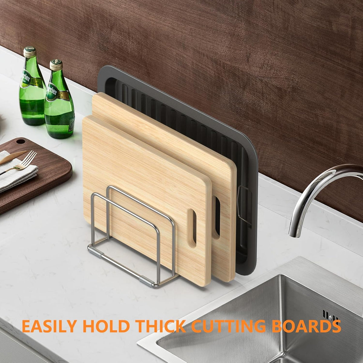 Cutting Board Organizer Stand Holder,304 Stainless Steel Chopping Board Holder,Pot Pan Lid Holder Rack kitchen Shelf Bakeware,Cookie Sheets Organizer (1.0 Inch Width Slots)