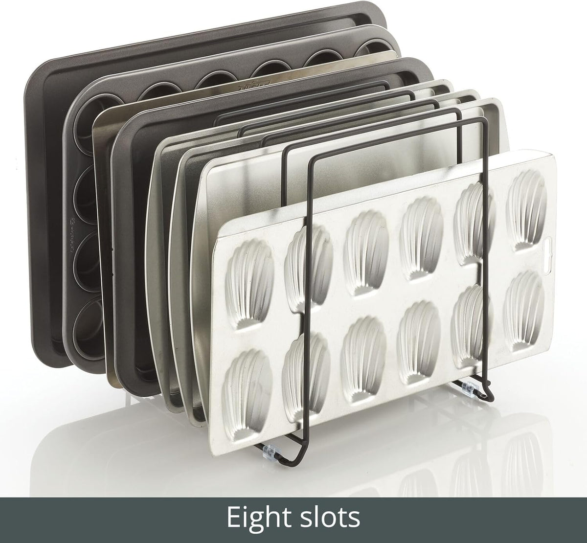 Large Metal Wire Organizer Rack for Kitchen Cabinet, Pantry, Shelves - Holder with 8 Slots for Baking Sheets, Skillets, Frying Pans, Pots, Lids, Cutting Boards, and Appliances - Black