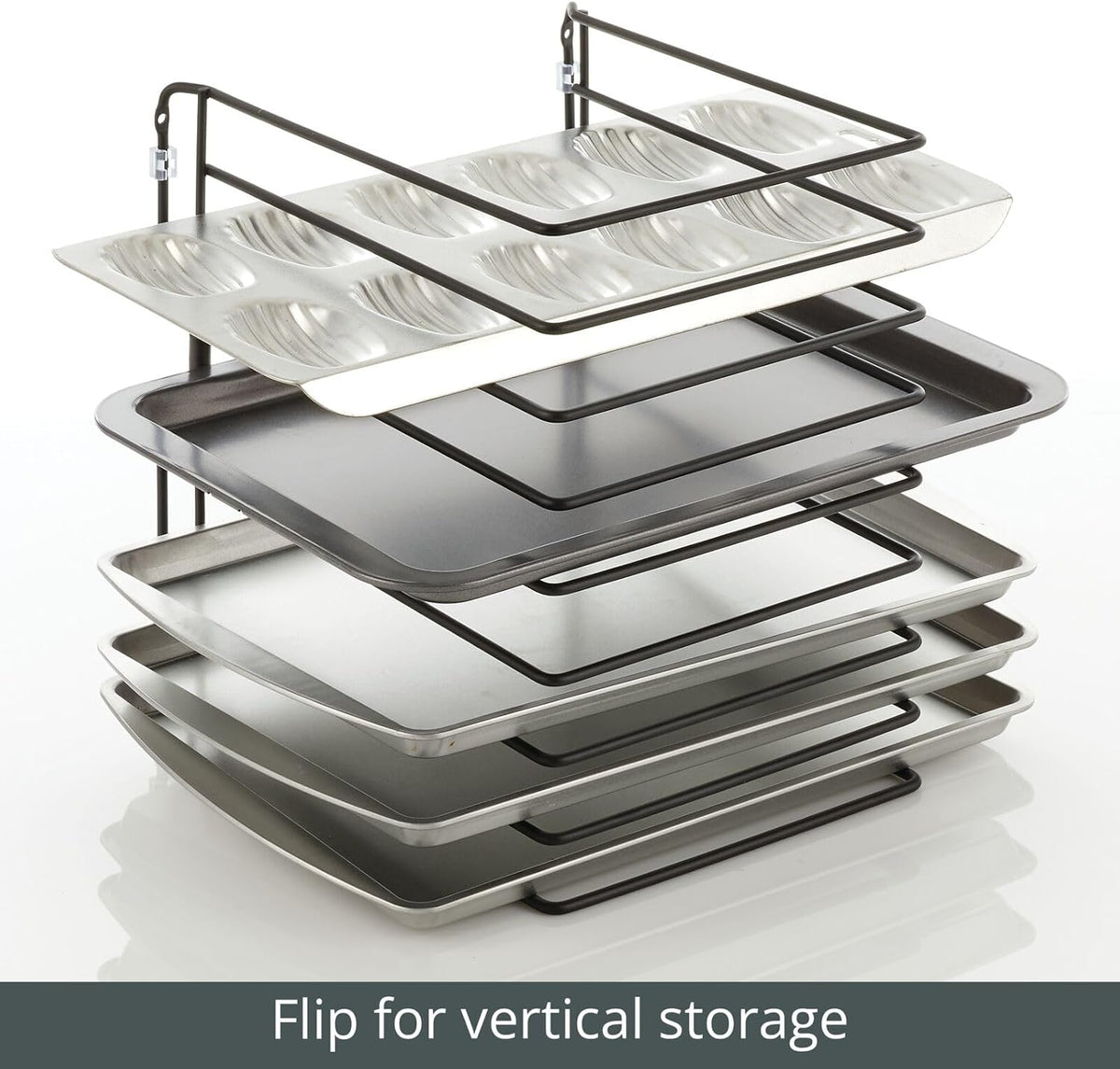 Large Metal Wire Organizer Rack for Kitchen Cabinet, Pantry, Shelves - Holder with 8 Slots for Baking Sheets, Skillets, Frying Pans, Pots, Lids, Cutting Boards, and Appliances - Black
