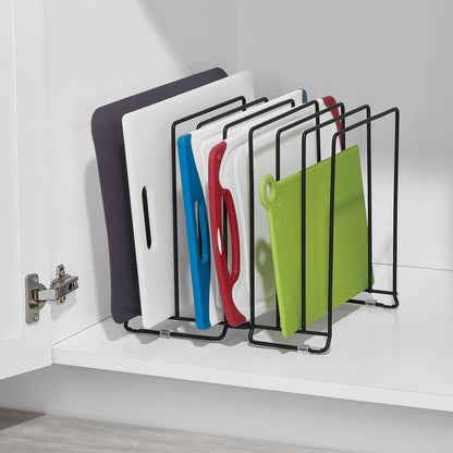 Large Metal Wire Organizer Rack for Kitchen Cabinet, Pantry, Shelves - Holder with 8 Slots for Baking Sheets, Skillets, Frying Pans, Pots, Lids, Cutting Boards, and Appliances - Black
