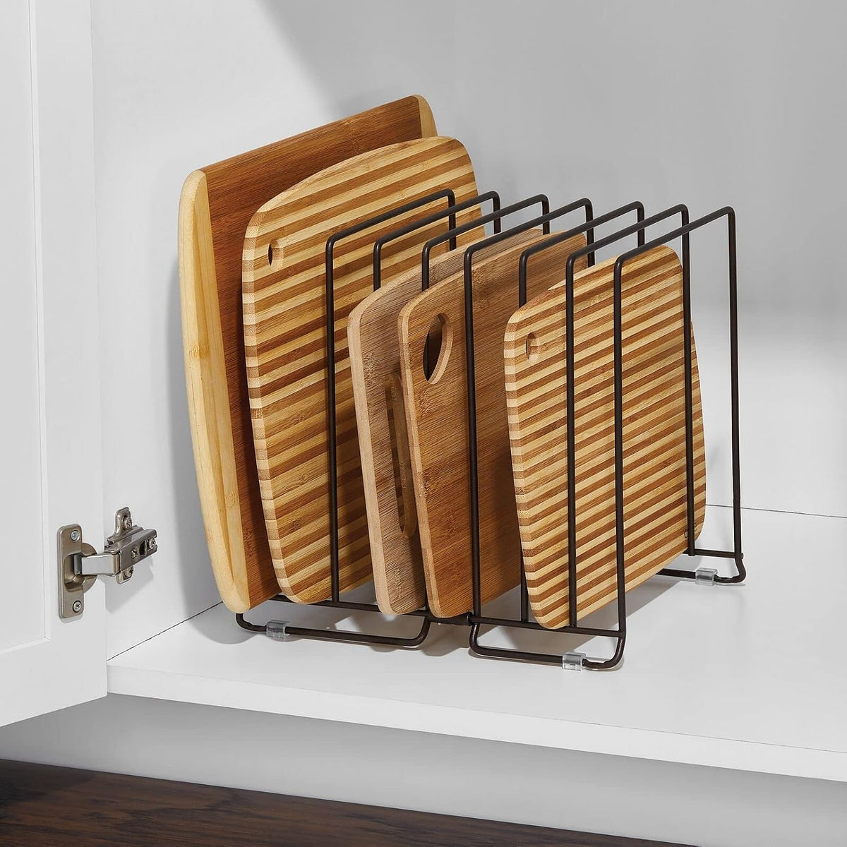 Large Metal Wire Organizer Rack for Kitchen Cabinet, Pantry, Shelves - Holder with 8 Slots for Baking Sheets, Skillets, Frying Pans, Pots, Lids, Cutting Boards, and Appliances - Black