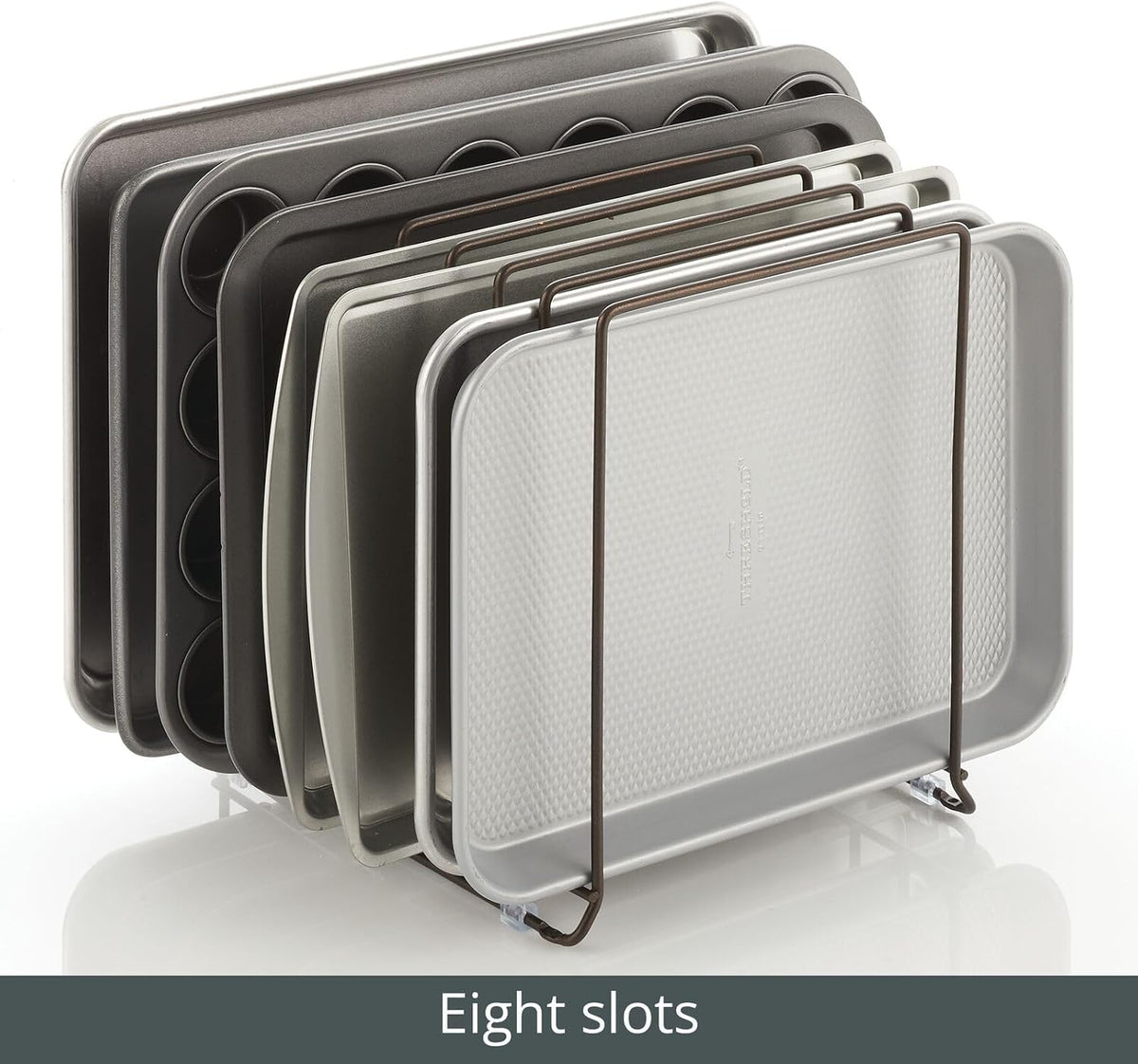 Large Metal Wire Organizer Rack for Kitchen Cabinet, Pantry, Shelves - Holder with 8 Slots for Baking Sheets, Skillets, Frying Pans, Pots, Lids, Cutting Boards, and Appliances - Black