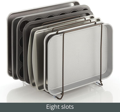 Large Metal Wire Organizer Rack for Kitchen Cabinet, Pantry, Shelves - Holder with 8 Slots for Baking Sheets, Skillets, Frying Pans, Pots, Lids, Cutting Boards, and Appliances - Black