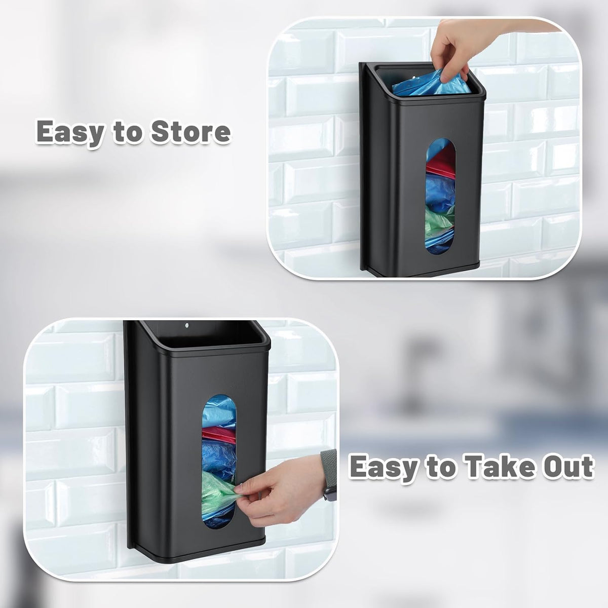 Grocery Bag Dispenser Wall Mount Stainless Steel Bag Dispenser for Plastic Bags Sturdy Grocery Bag Holder with Screws Adhesives Decorative Plastic Bag Holder for Kitchen Pantry Cabinet