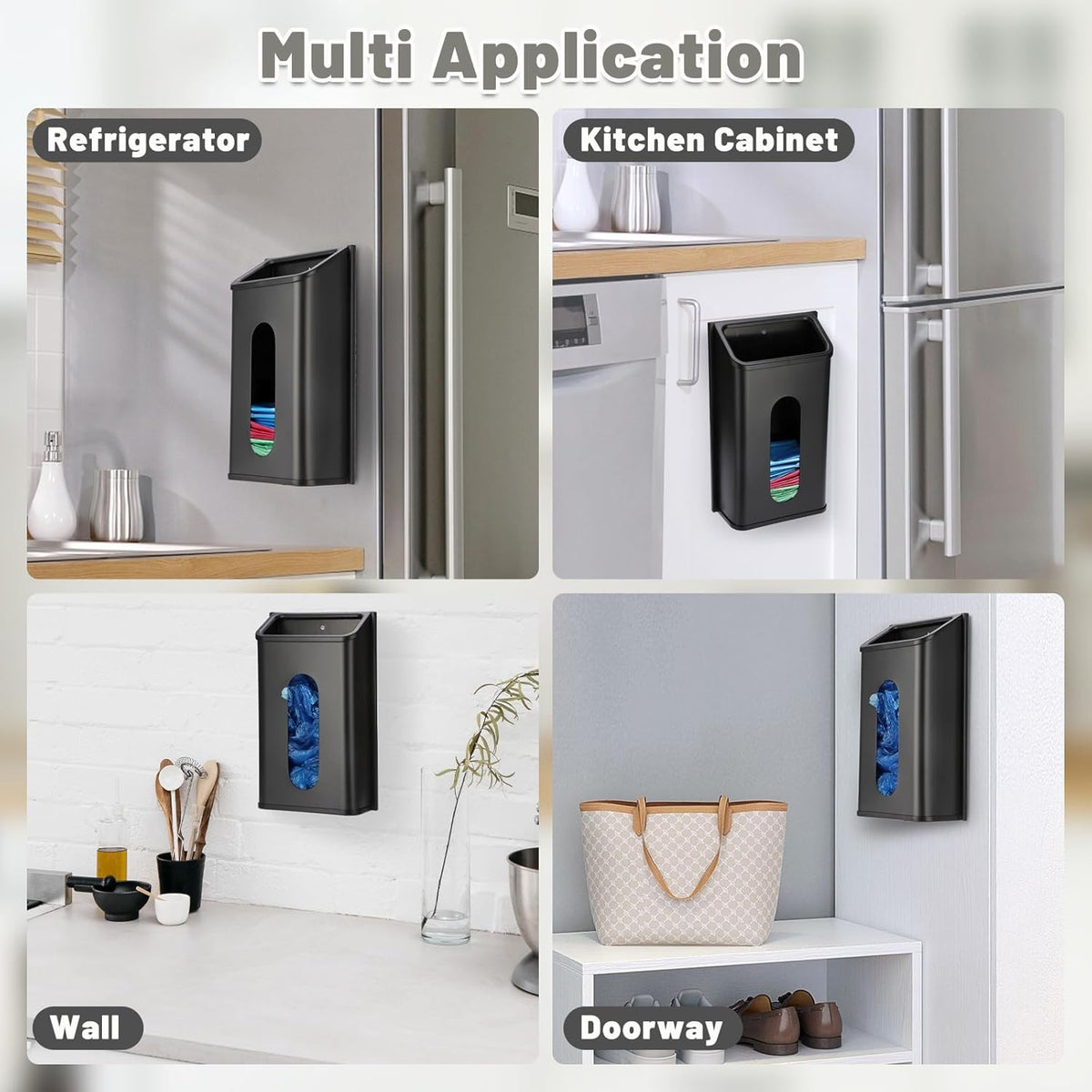 Grocery Bag Dispenser Wall Mount Stainless Steel Bag Dispenser for Plastic Bags Sturdy Grocery Bag Holder with Screws Adhesives Decorative Plastic Bag Holder for Kitchen Pantry Cabinet