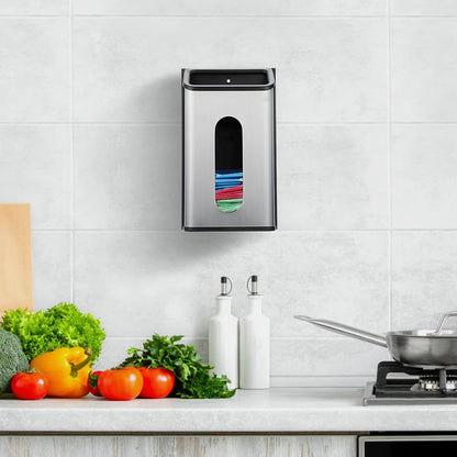 Grocery Bag Dispenser Wall Mount Stainless Steel Bag Dispenser for Plastic Bags Sturdy Grocery Bag Holder with Screws Adhesives Decorative Plastic Bag Holder for Kitchen Pantry Cabinet