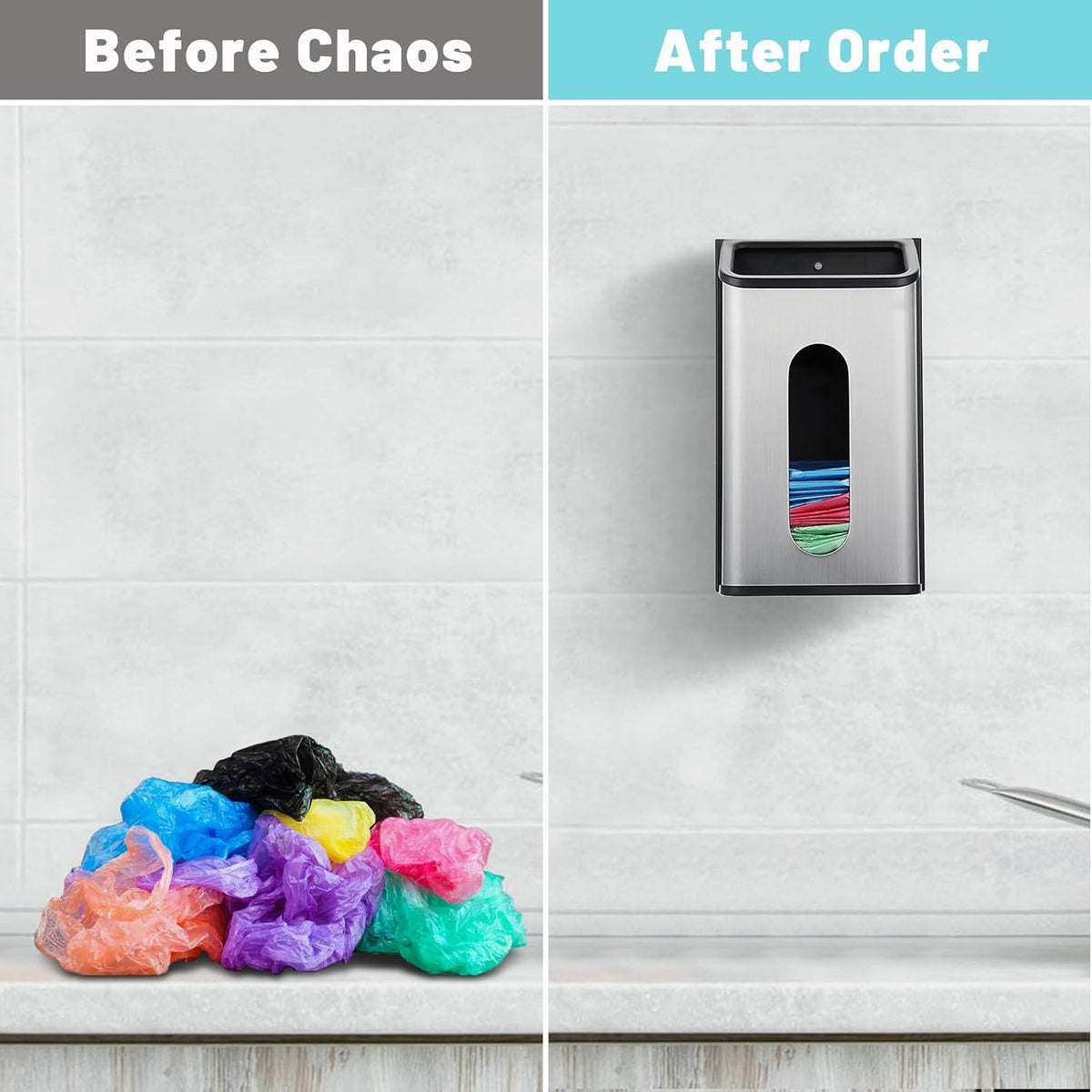 Grocery Bag Dispenser Wall Mount Stainless Steel Bag Dispenser for Plastic Bags Sturdy Grocery Bag Holder with Screws Adhesives Decorative Plastic Bag Holder for Kitchen Pantry Cabinet