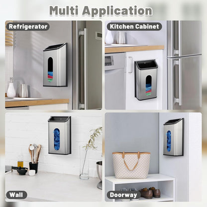 Grocery Bag Dispenser Wall Mount Stainless Steel Bag Dispenser for Plastic Bags Sturdy Grocery Bag Holder with Screws Adhesives Decorative Plastic Bag Holder for Kitchen Pantry Cabinet