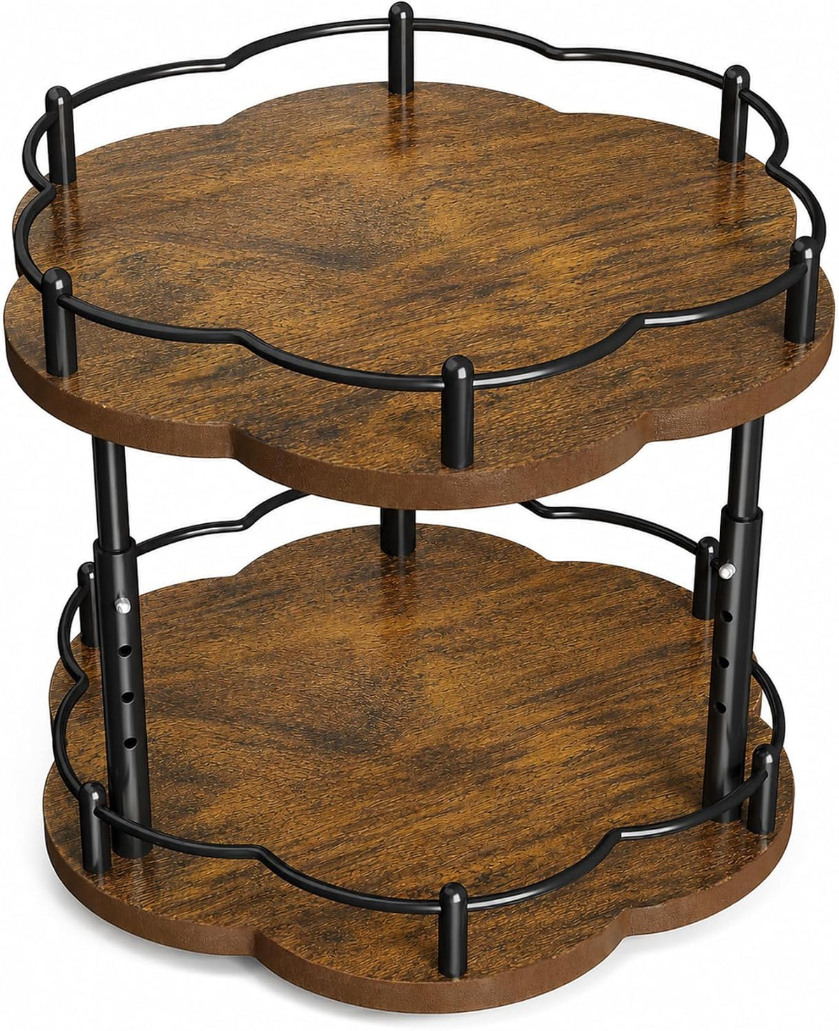 2-Tier Lazy Susan Spice Rack Organizer for Cabinet, Wood, 10 in | Petal-Inspired Design, Height Adjustable, Easy Access to Every Spice, Rotating Seasoning Turntable for Countertop & Pantry