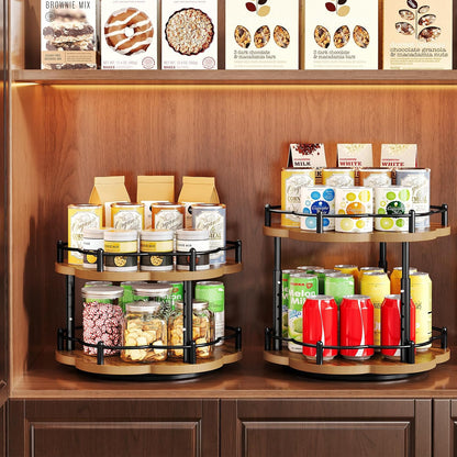 2-Tier Lazy Susan Spice Rack Organizer for Cabinet, Wood, 10 in | Petal-Inspired Design, Height Adjustable, Easy Access to Every Spice, Rotating Seasoning Turntable for Countertop & Pantry