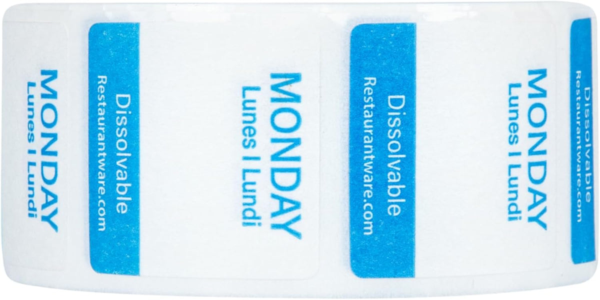 RW Smart 1 Inch x 1 Inch Food Rotation Labels 3500 Dissolvable Food Safety Labels - Premium Trilingual Paper Day Of The Week Labels For Food Storage Or Prep Weekly